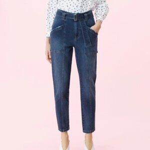 La Vie Rebecca Taylor High Rise Belted Straight Ankle Jeans Blue Size 28